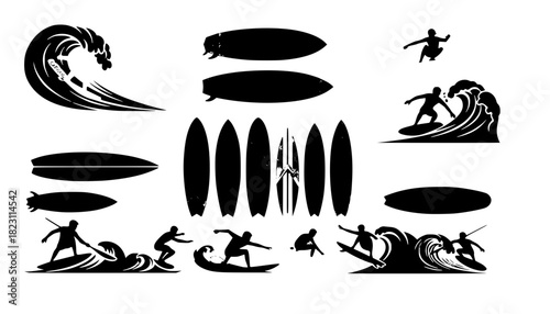 Surfboard vector set, surfing silhouettes, surfboard silhouettes, ords	