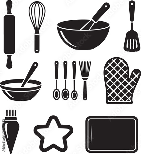 Baking Utensils Collection Vector Set for Kitchen Cooking Pastry Dough Decoration Design