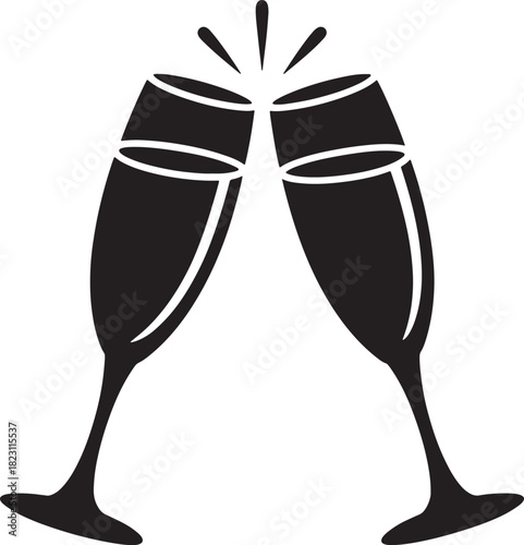 Clinking Champagne Glasses Celebration Toast with Bubbles Symbol of Success