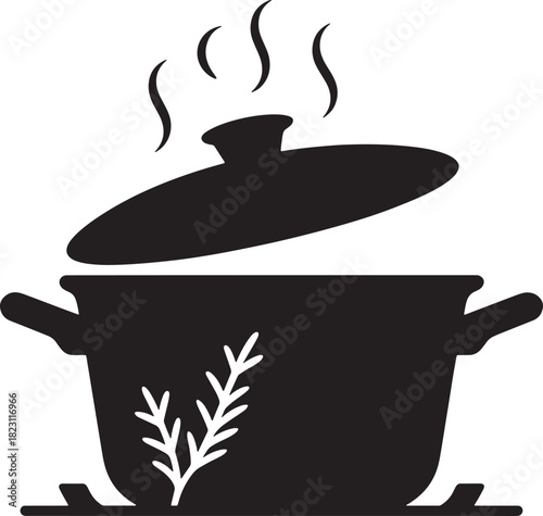 Stewpot icon illustration with steam above it for cooking food at home