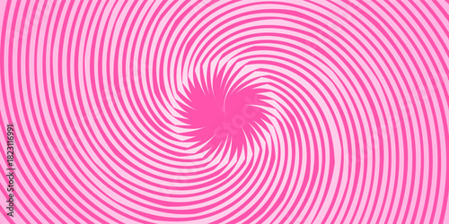 Wavy pink radial stripes background. Strawberry lollipop, candy, yogurt or ice cream print. Rosy sunburst, explosion or surprise manga style effect. Groovy y2k pattern. Vector cartoon illustration.