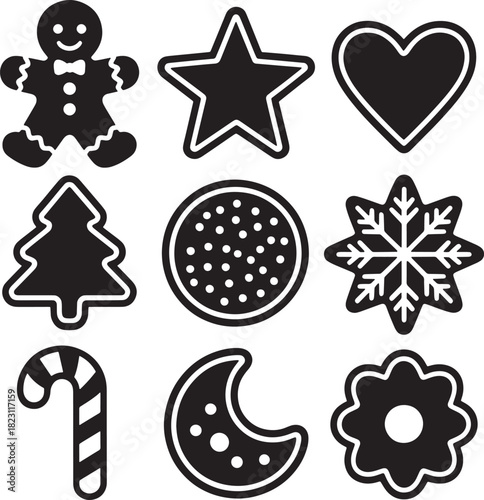 Traditional cookies silhouette vector set for bake shop bakery product menu