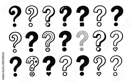 Collection of various question mark symbols. Flat design question marks on isolated backdrop.