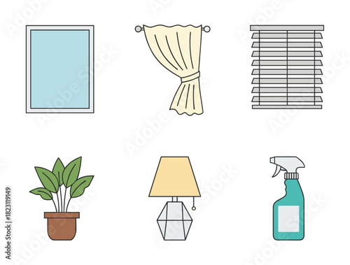 Home interior icon set of everyday objects