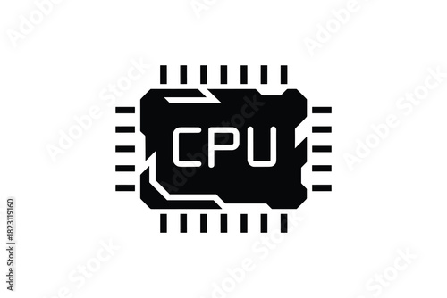 Cpu microchip semiconductor processor black and white icon flat style isolated technology