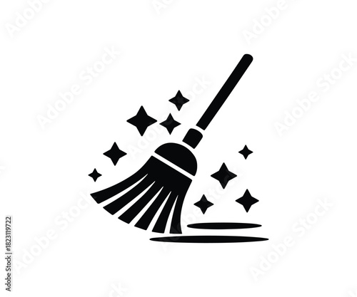 Clean Sweep Icon, Minimal Broom Cleaning Symbol