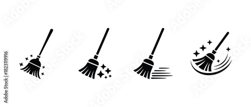 Black broom set isolated on white background
