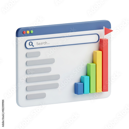 Website search bar with growing colorful bar chart and pencil