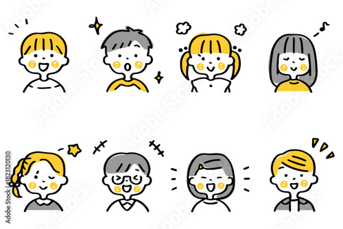 笑顔のこどもたちの上半身イラストセット②