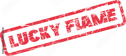 A vibrant red distressed rubber stamp clearly displaying the significant words Lucky Flame
