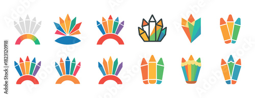 Colorful geometric crystal shapes in modern graphic design style