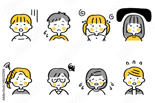 悲しい表情のこどもたちの上半身イラストセット②