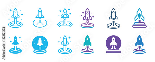 Colorful rocket icons: diverse styles of spacecraft illustrations