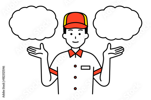 2つの選択肢を提案するファストフード店の男性店員