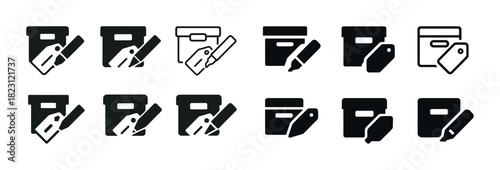 Black and white card payment icons with tags and credit card symbols