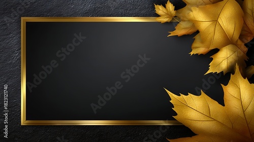 Elegant Fall Leaves Frame on Dark Stone Background for Seasonal Templates