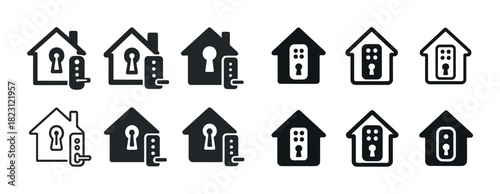 Set of lock and keyhole icons for home security design