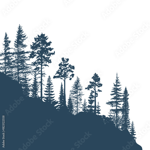 Silhouette of a forest, isolated on white background, vector illustration