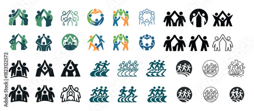 Diverse community icons: teamwork, unity, collaboration symbols