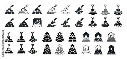 Set of brick and trowel icons for construction and masonry themes