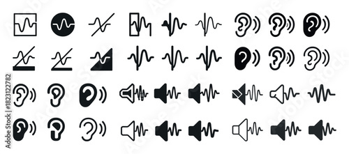 Collection of audio and ear icon designs in various styles