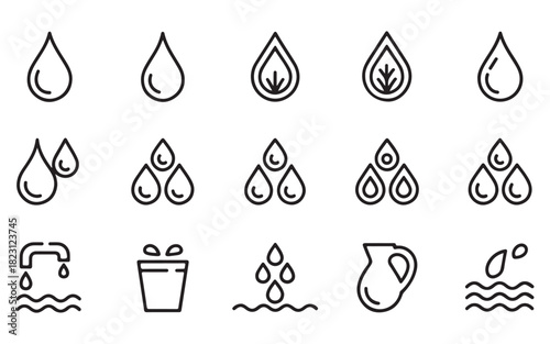 Set of water drops, eco nature symbols, vector illustration collection