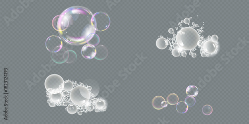 Realistic soap bubbles. bubbles on a transparent background.