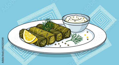 Dolmades, traditional and flavorful, vector illustration representing Greek cuisine design
