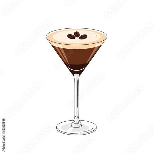 Espresso martini illustration on white background with copy space stylish cocktail concept