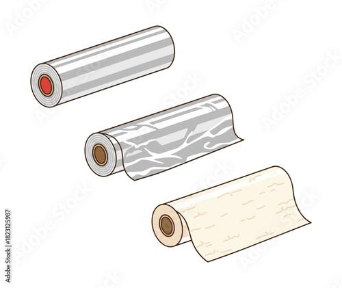 Kitchen wrapping supplies including plastic wrap and foil