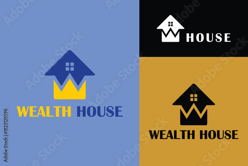 king of real estate house with crown wealth apartment  design logo vector illustration 