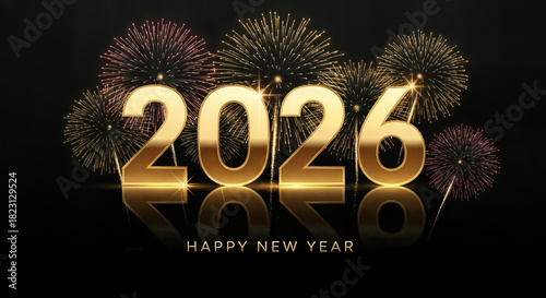 Golden 2026 Year Numbers with Fireworks and 