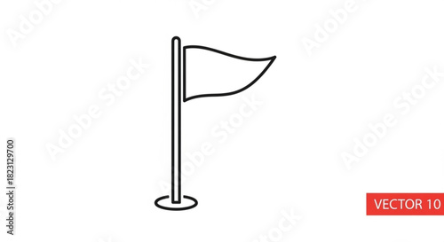 Flag icon outline vector illustration depicting a simple black and white line art graphic of a pennant marker on a pole, ideal for navigation.