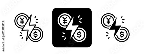 Conflict  Solid color and black line drawing vector illustration set