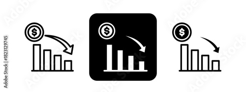 Recession  Solid color and black line drawing vector illustration set