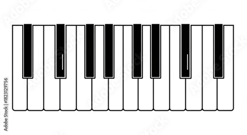 Simple black and white vector illustration of piano keys, perfect for music-related designs, educational materials, and musical apps or websites.