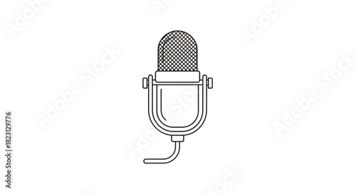 Retro studio microphone icon line art drawing for broadcasting, podcasting, singing, audio recording and communication vector illustration