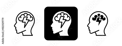 Depression  Solid color and black line drawing vector illustration set