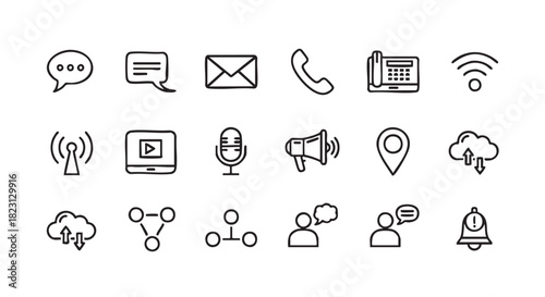 Communication and network icons vector set on clean white background