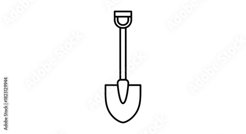 Shovel line icon illustration, a simple minimalist outline drawing of a digging tool used for gardening, construction, and agriculture work.