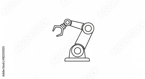 A simple black outline illustration of a modern industrial robotic arm with a gripper, symbolizing advanced automation and future technology in manufacturing.
