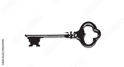 Distressed old key silhouette on white background for design element