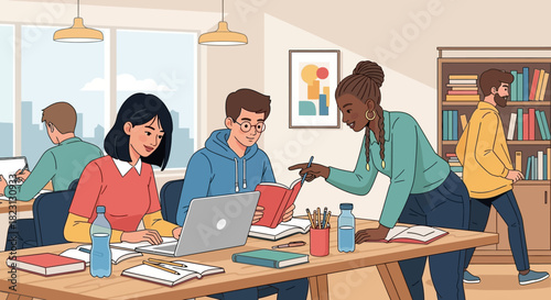 Teamwork and Learning Students Collaborating on Academic Projects in a Modern Study Environment