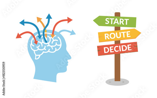 Person making important decisions and choosing route