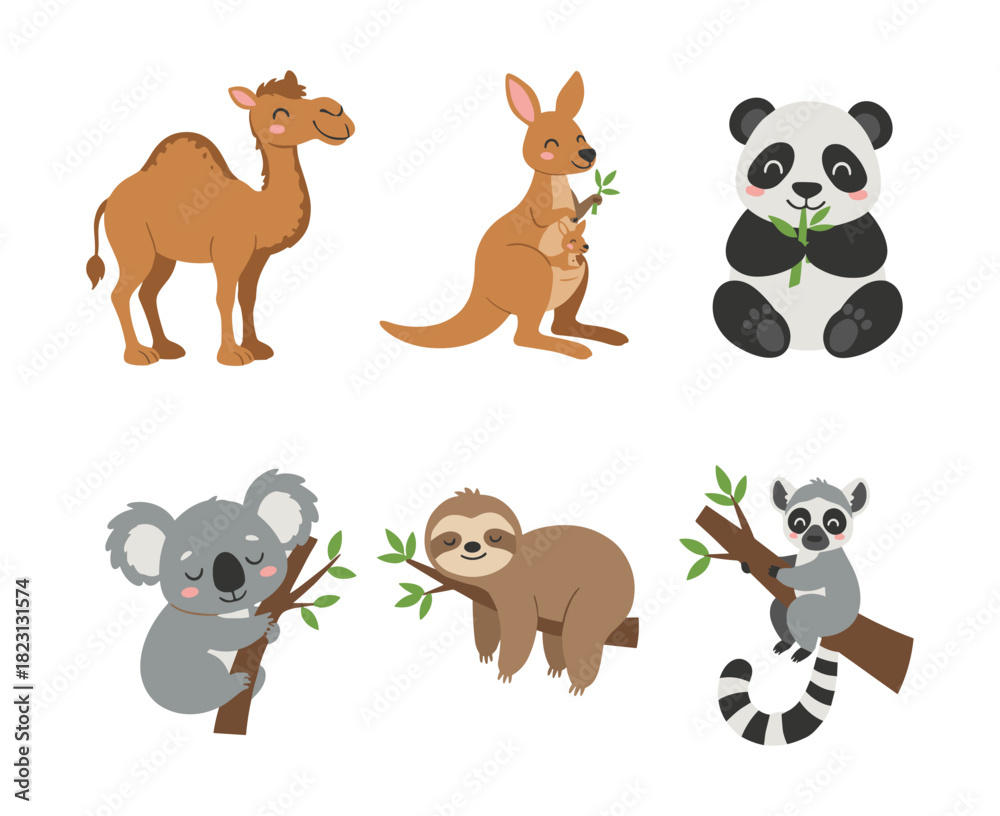 Obraz premium Cute cartoon wild animals set for kids education