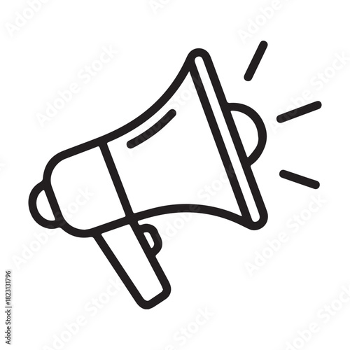 Simple black outline icon of a megaphone announcing loudly
