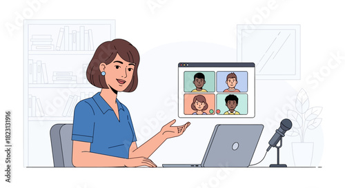 Video Conference Communication A Woman Leading Online Meeting with Global Team
