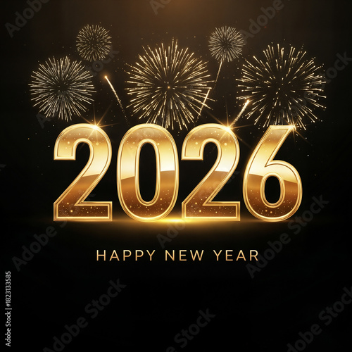 Golden 2026 Year Numbers with Fireworks and 