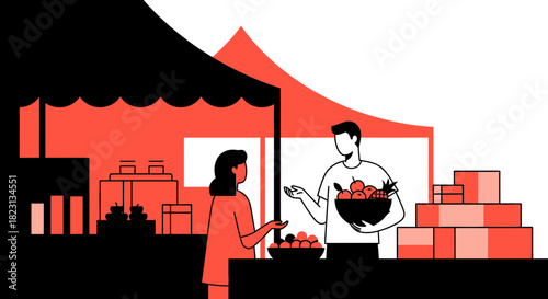 Illustration showcasing a vibrant farmer's market scene with fresh produce and local vendor