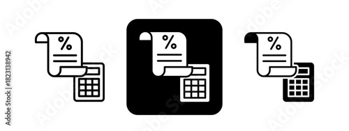 Tax Calculate  Solid color and black line drawing vector illustration set